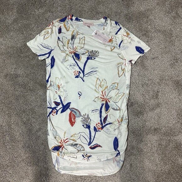 NWT Philosophy Shirt Women’s Small Cream White Floral Print Long Side Slit Soft - Picture 6 of 11
